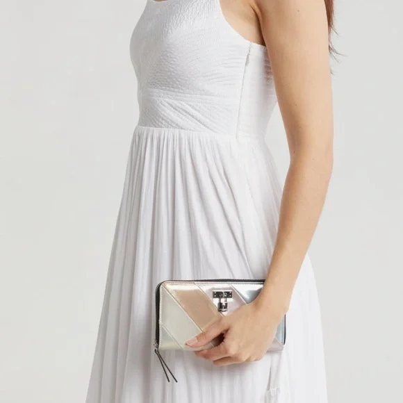 NWT Kurt Geiger Metallic Suede Leather Stripe Brixton Lock Zip Wallet - Picture 4 of 12